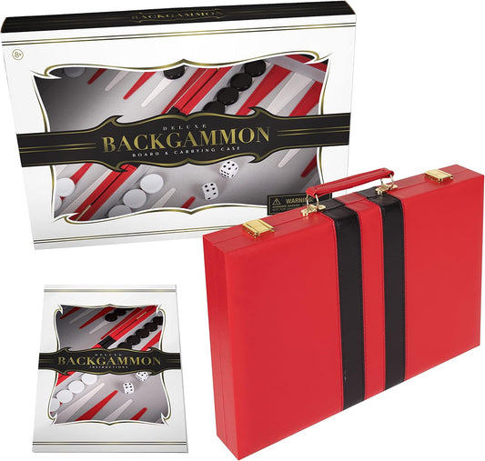 Backgammon Sets for Adults with Premium Leather Case | Classic Travel Backgammon Set for Adults and Kids with Strategy & Guide | 11 Inches | Small | Red