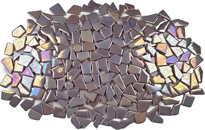 Irregular Glass Mosaic Tiles Bulk 500g Glossy and Iridescent Mosaic Glass Tiles for DIY Projects and Arts and Crafts Solid Colors and Mixes (Iridescent Light Pink)