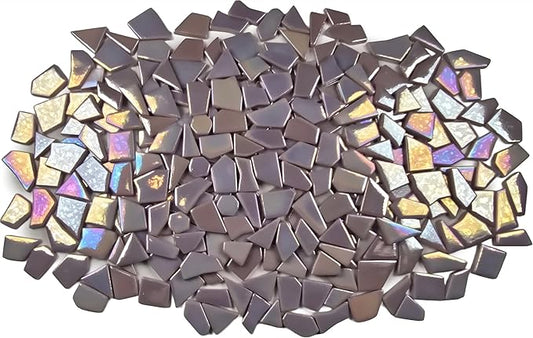 Irregular Glass Mosaic Tiles Bulk 500g Glossy and Iridescent Mosaic Glass Tiles for DIY Projects and Arts and Crafts Solid Colors and Mixes (Iridescent Light Pink)