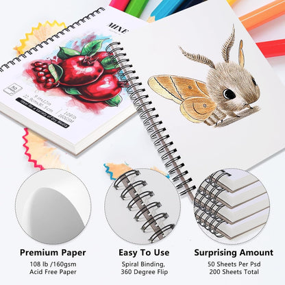 4 Pack Mixed Media Sketchbook, 9x12 inches Drawing Paper Sketch Book, 98lb/160gsm Heavyweight Spiral Bound Sketch Pads, Suitable for Wet and Dry Media, Drawing, Painting, Sketching(200 Sheets) - Crafty Corner