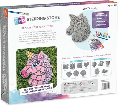 MindWare Paint Your Own Stepping Stone Unicorn - Kit Includes Weather Proof Stone, Paint and Brushes