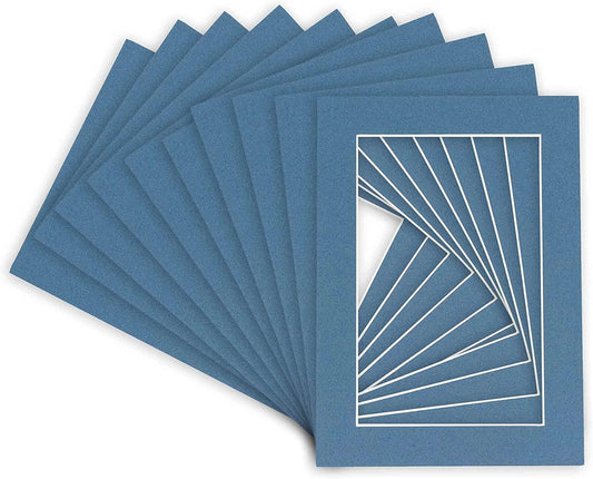 11x14 Mat for 8.5x11 Photo - Precut Steel Blue Picture Matboard for Frames 11 x 14 Inches - Bevel Cut to Display Art 8.5 x 11 Inches - Acid Free Pack of 10 MATS with Backing Boards & Clear Bags