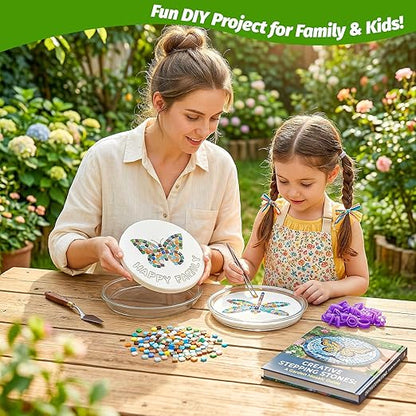 U0U 5PCS Stepping Stone Kit Includes Round Cement Molds, Mosaic Tiles and Carving Tools,DIY Garden Stepping Stone kit for Kids,Family,Outdoor Walkways Pavement Decoration (transparent/5pcs, 10inch)