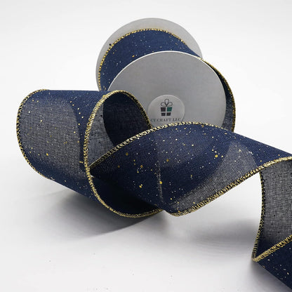 CT CRAFT LLC Blue Burlap Fabric Confetti Glitter Wired Ribbon 2.5" x 10 Yards Navy Color for Christmas Home Wedding Decor Gift Wrapping Tree Topper Bow Wreath Bouquet DIY Crafts - Crafty Corner