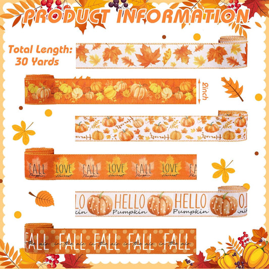 12 Rolls Fall Wired Edge Ribbon for Wreaths 2 Inch x 60 Yards Maple Leaves Pumpkin Burlap Ribbon Thanksgiving Plaid Crafts for Autumn Harvest Party Decoration Supplies, 12 Styles - Crafty Corner