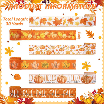 12 Rolls Fall Wired Edge Ribbon for Wreaths 2 Inch x 60 Yards Maple Leaves Pumpkin Burlap Ribbon Thanksgiving Plaid Crafts for Autumn Harvest Party Decoration Supplies, 12 Styles - Crafty Corner