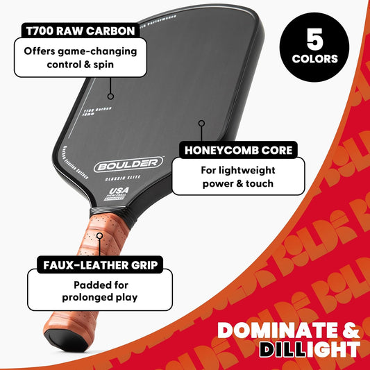 Boulder Carbon Fiber Pickleball Paddle | T700 Carbon Fiber | USAPA Approved, with Honeycomb Polymer Core | Pickleball Racket for Beginner & Experienced Players