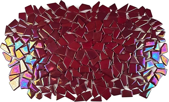 Irregular Glass Mosaic Tiles Bulk 500g Glossy and Iridescent Mosaic Glass Tiles for DIY Projects and Arts and Crafts Solid Colors and Mixes (Iridescent Red)