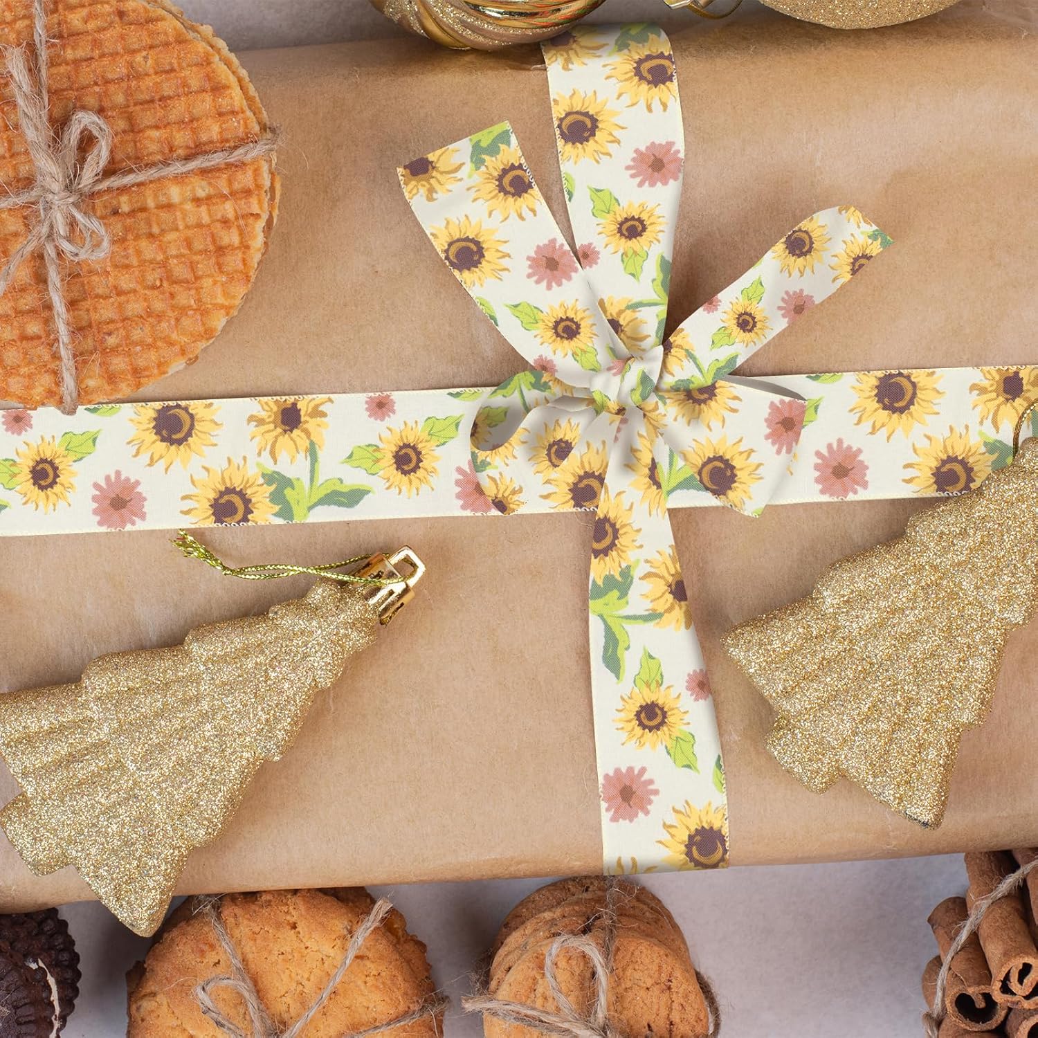 2 Rolls Fall Flowers Craft Ribbons for Wreath Bows, 2.5"×10 Yards Wired Edge Ribbon Rustic Flowers Lace Burlap Ribbons for Crafting Sewing Supplies - Crafty Corner