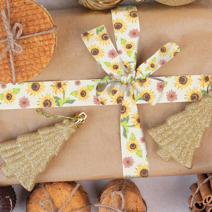 2 Rolls Fall Flowers Craft Ribbons for Wreath Bows, 2.5"×10 Yards Wired Edge Ribbon Rustic Flowers Lace Burlap Ribbons for Crafting Sewing Supplies - Crafty Corner