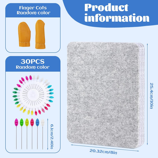 WONVOC Needle Felting Mat, Needle Felting Tools, 8''x10''x1'' Natural Felting Wool Mat, Felting Pad, Needle Felting Supplies, with Finger Cots and 30 Straight Pins, Felt Pad for Making Felting Crafts