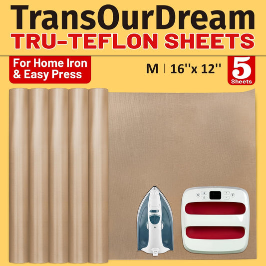 TransOurDream 5 Pack PTFE Teflon Sheets M Size 16 x 12" Ironing Protecter and Sublimation Paper Heat Transfer Paper Reusable Heat Resistant Craft Mat
