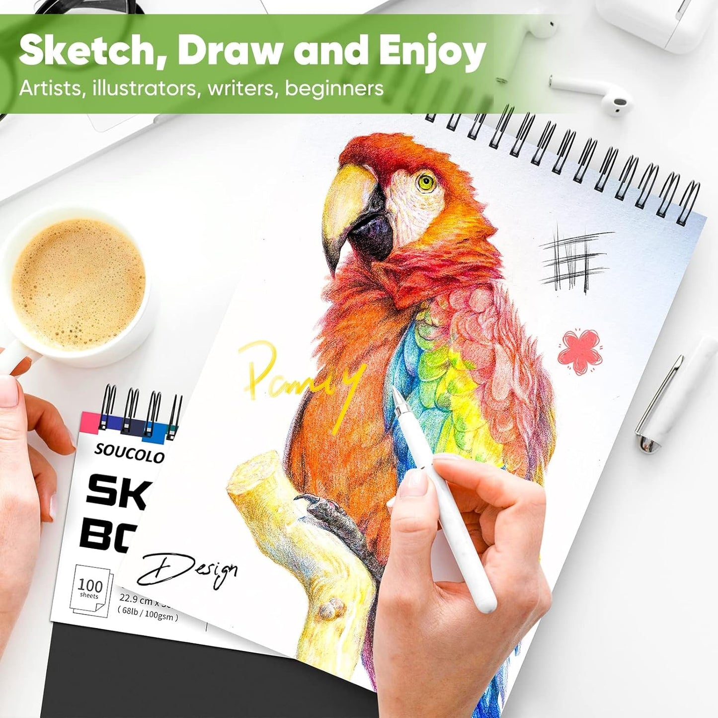 Soucolor Artist 9x12 Sketch Book Set, 4 Pack 100-Sheet Spiral Drawing Pads (68lb/100gsm) | Acid-Free Drawing Paper for Teens, Adults Classroom Art Supplies, Charcoal, Graphite, Pastel Pencils & Sticks - Crafty Corner