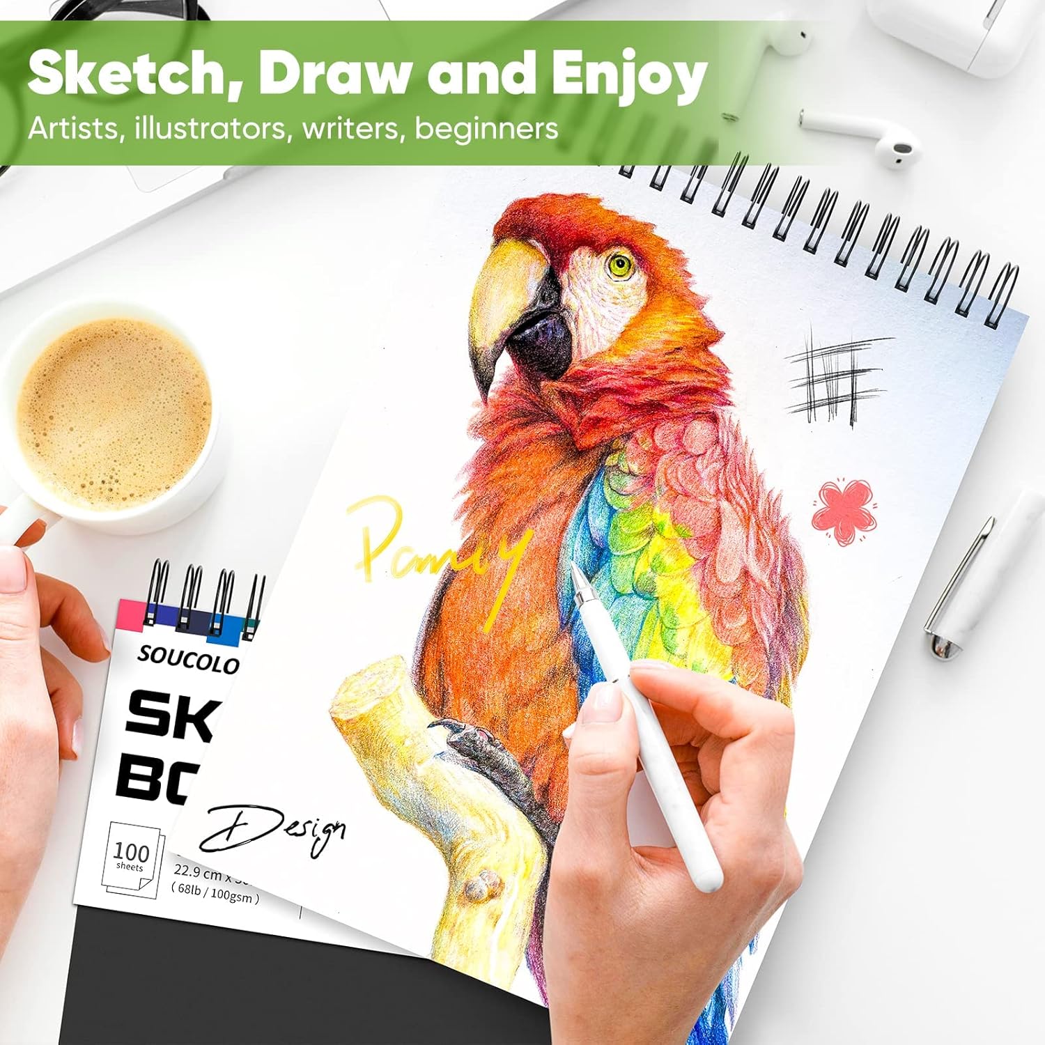 Soucolor Artist 9x12 Sketch Book Set, 4 Pack 100-Sheet Spiral Drawing Pads (68lb/100gsm) | Acid-Free Drawing Paper for Teens, Adults Classroom Art Supplies, Charcoal, Graphite, Pastel Pencils & Sticks - Crafty Corner