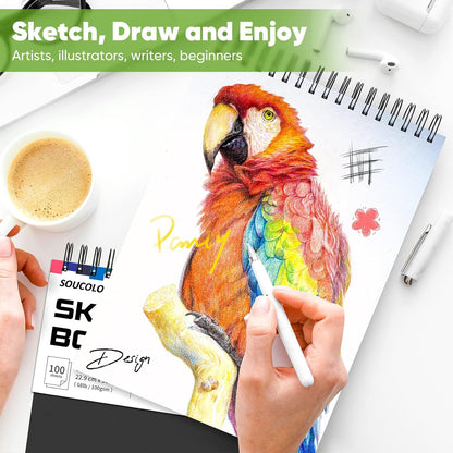 Soucolor Artist 9x12 Sketch Book Set, 4 Pack 100-Sheet Spiral Drawing Pads (68lb/100gsm) | Acid-Free Drawing Paper for Teens, Adults Classroom Art Supplies, Charcoal, Graphite, Pastel Pencils & Sticks - Crafty Corner