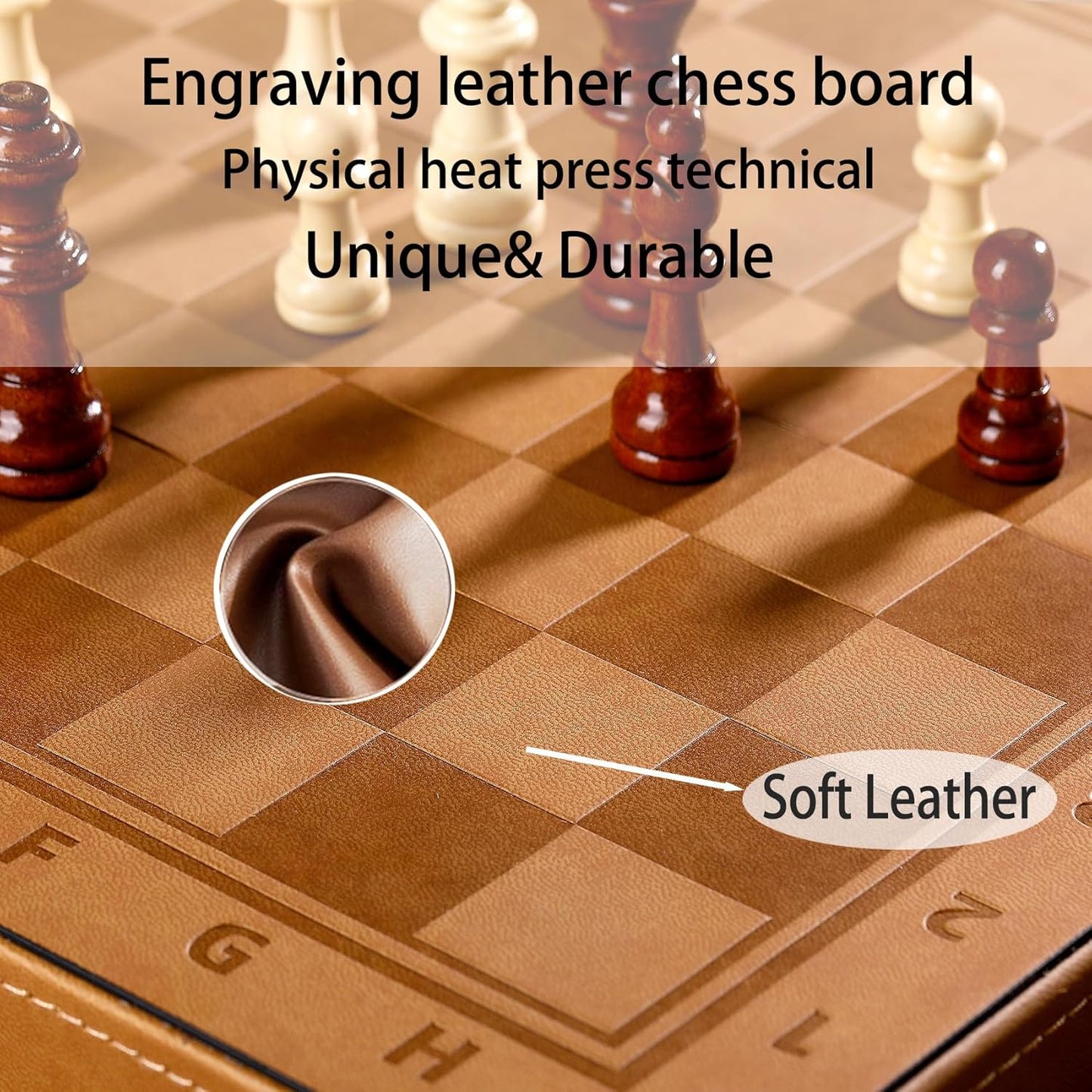 15" Magnetic Chess Set & Checkers Set 2 in 1，Rinten Leather Portable Travel Chess Board Game Sets with Velvet Bag Packaging Beginner Large Chess Set for Kids and Adults