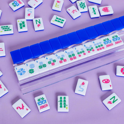 American Mahjong Tile Set(Blue) with Carrying Bag and Accessories, 160 Acrylic Engraved Mahjong Tiles