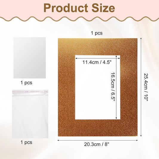 uxcell Picture Mats, 8 x 10 Mat Board Center for 5 x 7 Pictures Acid Free White Core Bevel Cut Frame Mattes with Backing for Display Art Measuring, Gold