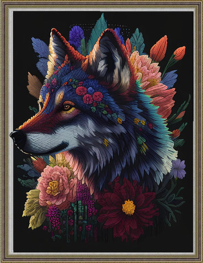 Dimensean Stamped Cross Stitch Kits Full Range of Embroidery Patterns Starter Kits for Beginners Adult or Kids DIY Cross Stitches Needlepoint Kits 11CT-Flower Wolf 15.7x19.7 inch