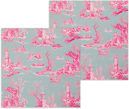 Stxy's (3ply) 60ct Pink Toile Paper Napkins Vintage Cocktail Napkins for Girl or Boy Baby Shower, French Pink and Blue Toile Napkin Pack for decoupage, baby shower