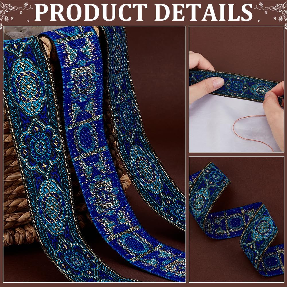 PH PandaHall 1.3 Inch Vintage Jacquard Ribbon, 7 Yards Emobridered Woven Ribbon Boho Fabric Sewing Woven Ribbon Persian Floral Trim Fringe Decor Trim for Ramadan Clothing Embellishment Decoration - Crafty Corner