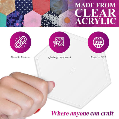 Hexagon Quilting Template Set - 7" with 1/4" Seam Allowance - Durable Acrylic Templates for Quilting, Patchwork, Crafting, & Sewing Projects - Clear Templates for Accurate Designing