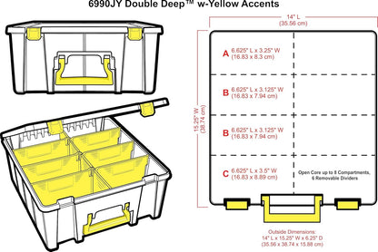 ArtBin 6990JY Super Satchel Double Deep Compartment Box - Art Storage with 8 Removable Compartments, Smart Closure for Craft Supplies (Yellow- Pack of 1)