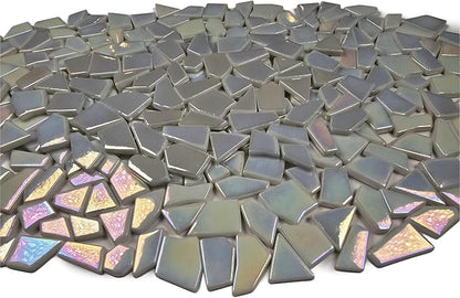 Irregular Glass Mosaic Tiles Bulk 500g Glossy and Iridescent Mosaic Glass Tiles for DIY Projects and Arts and Crafts Solid Colors and Mixes (Iridescent Ivory)