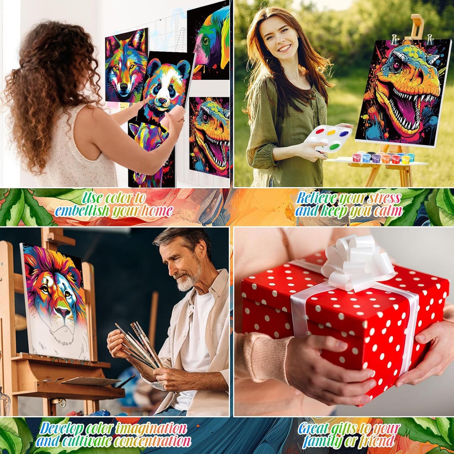 Zhanmai 12 Pack Pre Drawn Canvas for Painting Sip and Paint Kit 8 x 10 Paint Party Set Canvas Painting Pre Printed Canvases for Party Favor DIY Virtual Adult's Date Night(Colorful Animals) - Crafty Corner