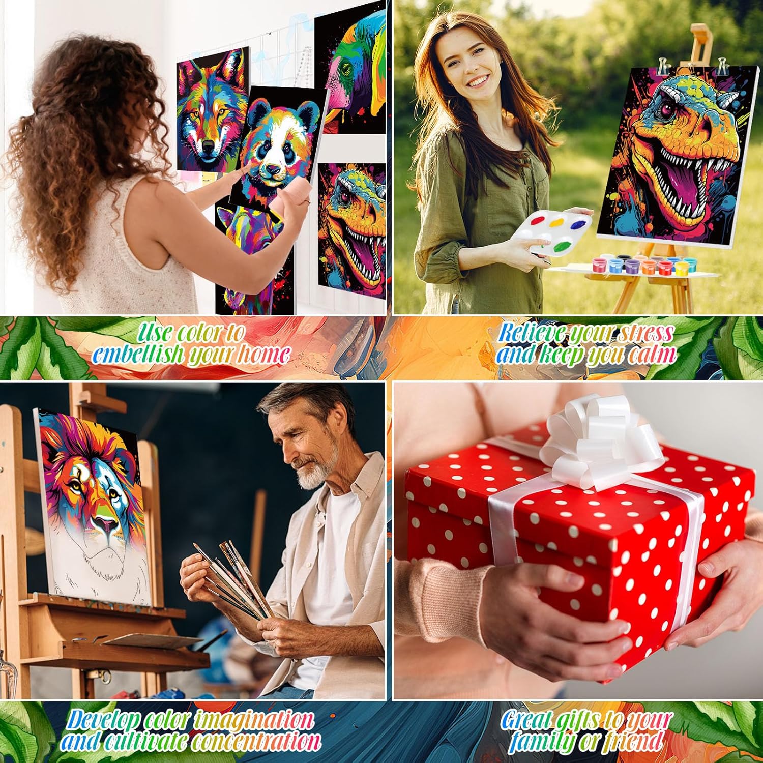Zhanmai 12 Pack Pre Drawn Canvas for Painting Sip and Paint Kit 8 x 10 Paint Party Set Canvas Painting Pre Printed Canvases for Party Favor DIY Virtual Adult's Date Night(Colorful Animals) - Crafty Corner