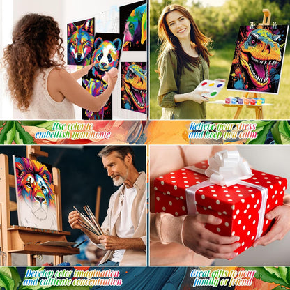 Zhanmai 12 Pack Pre Drawn Canvas for Painting Sip and Paint Kit 8 x 10 Paint Party Set Canvas Painting Pre Printed Canvases for Party Favor DIY Virtual Adult's Date Night(Colorful Animals) - Crafty Corner
