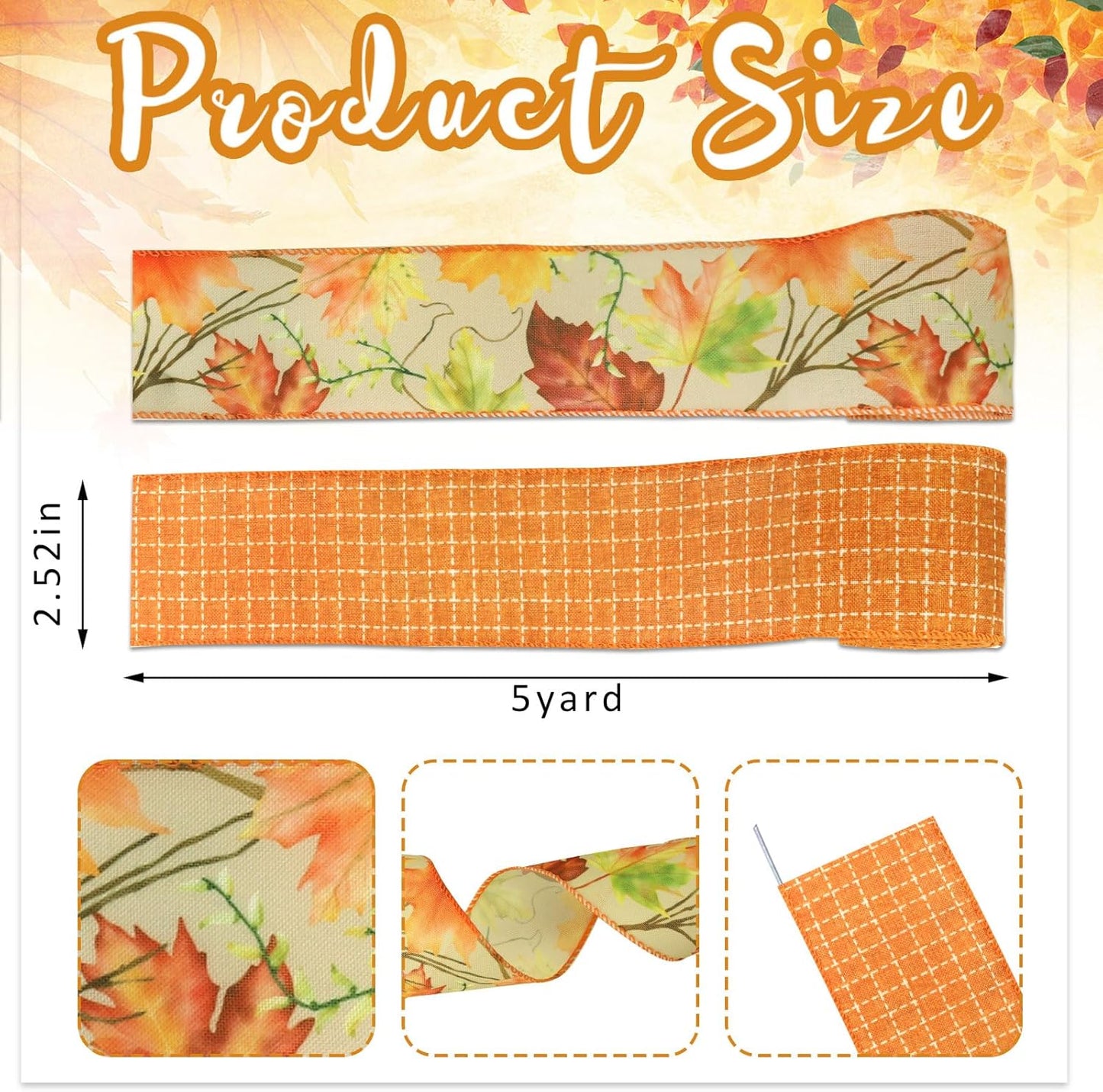 Threetols 2 Rolls 10 Yards Fall Wired Edge Ribbons, 2.5inch Orange Plaid Burlap Ribbon, Autumn Maple Leaves Ribbon for Harvest Thanksgiving Party DIY Craft Fall Wreath Bow Decor - Crafty Corner