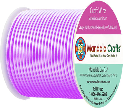 Mandala Crafts 13 Gauge Anodized Aluminum Craft Wire for Jewelry Making - 60 FT Colored Flexible Violet Wire - Bendable for Bonsai Armature Crafting Sculpting - Crafty Corner