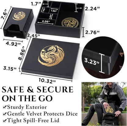 Dice Tray and Dice Tower for DND: All-in-One Tray, Storage & Large Tower for Random Rolls - Stores Your Sets, Mini's etc, Perfect for D&D and RPG Gift Accessories (Gold Dragon)