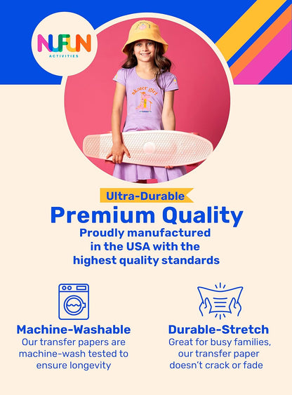 NuFun Activities Printable Iron-on Heat Transfer Paper for T Shirts, Dark Fabrics, 500 Sheets 8.5 x 11 inch, Long Lasting, Durable, Professional Quality, Easy DIY, Non-Toxic, Made In the USA