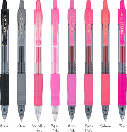 Pilot G2 Premium Gel Roller Pens, Fine Point Gel Pens, Boost Pink Pack, The Colors of Optimism, 8-Pack Pouch, 0.7 mm, Assorted - Ideal for School, Journaling, & Office Writing