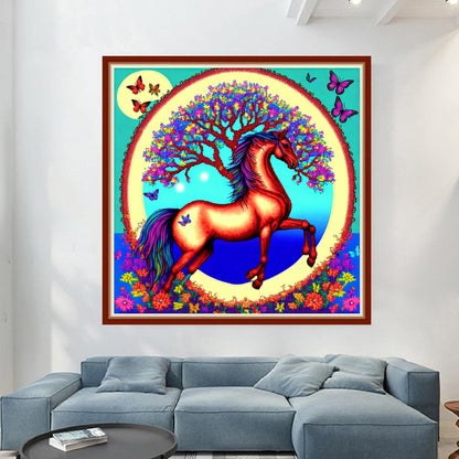 Dimensean Stamped Cross Stitch Kits Full Range of Embroidery Patterns Starter Kits for Beginners Adult or Kids DIY Cross Stitches Needlepoint Kits 11CT-Horse Wreath 17.7x17.7 inch