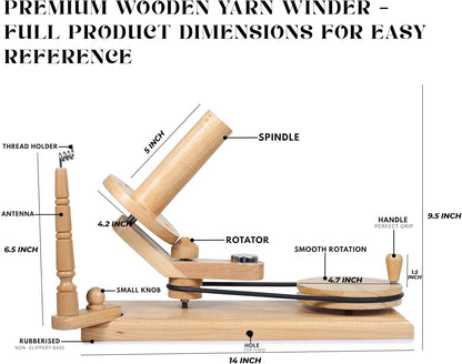Wooden Yarn Ball Winder & Table Top Swift Set, Hand Operated Beechwood Combo Winder, Large Capacity 8 to 10 oz Yarn Fiber Winder, Wool String Swift Winder (Beechwood Winder & Swift)