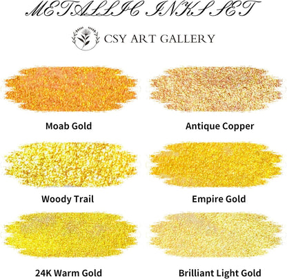 CSY art gallery Metallic Acrylic Paint Ink-Water Resistant Drawing Inks Set-24K Gold Alcohol Ink-Mica Paint for Resin, Rock,Markers Refill,Wood,Crafts (Fallen Leaves Starlight Set) - Crafty Corner