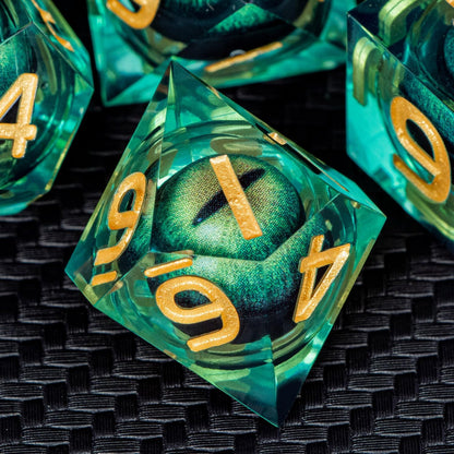 ARUOHHA DND Resin Dice Dragon Eye Liquid Core Polyhedral D and D Dice Set with Gift Box, Green Sharp Edged Dice Role Playing Game D20 D12 D10 D8 D6 D4