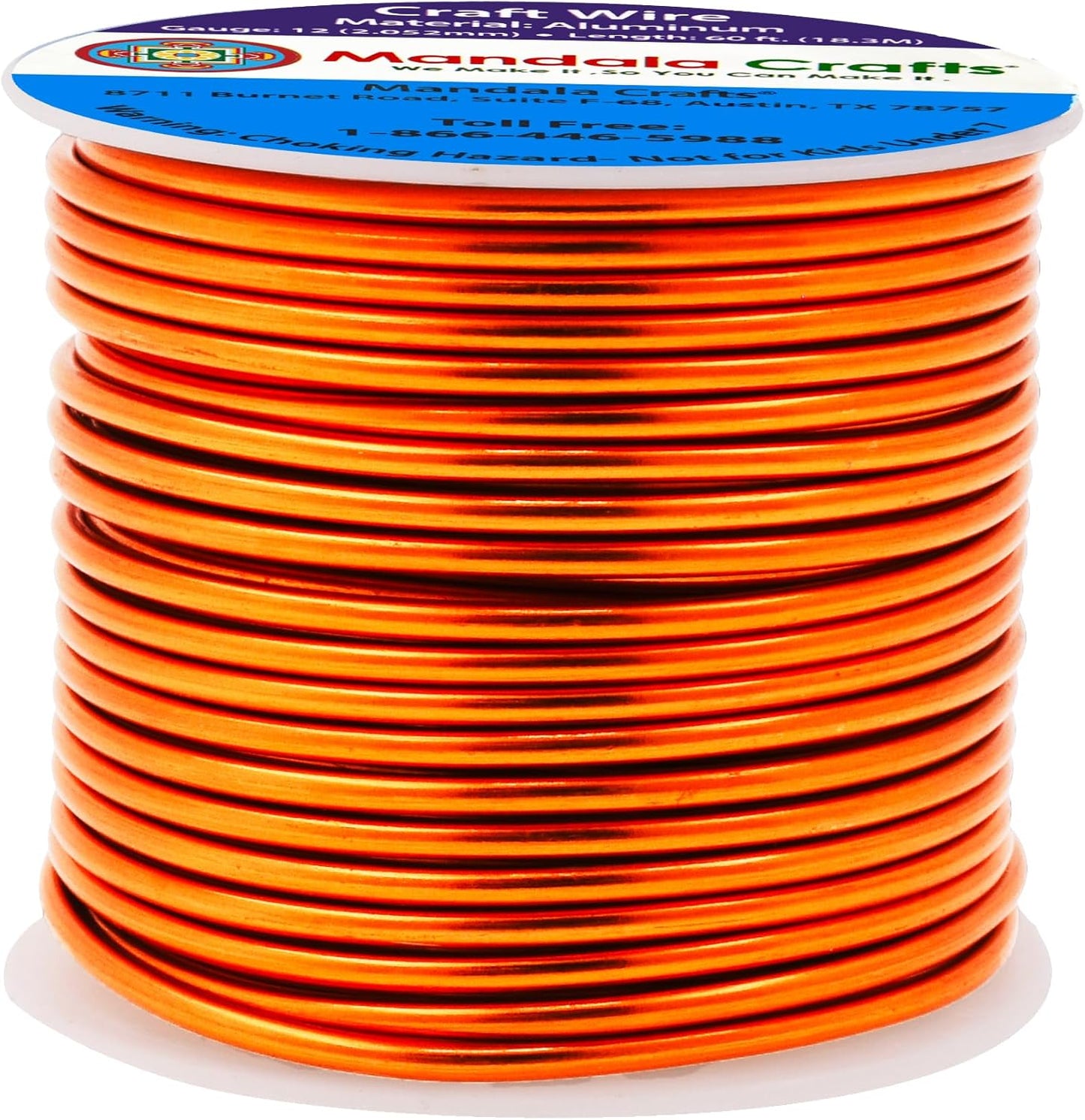 Mandala Crafts 12 Gauge Anodized Aluminum Craft Wire for Jewelry Making - 60 FT Colored Flexible Orange Wire - Bendable for Bonsai Armature Crafting Sculpting - Crafty Corner