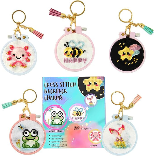 IDDI Cute Creatures Embroidery Kit for Kids. Stamped Cross Stitch Kits for Beginners. Kid Needlepoint. Crafts for Girls 8-12. Easy Crafts. DIY Keychains for Kids. Needlework Kits. Backpack Charms.