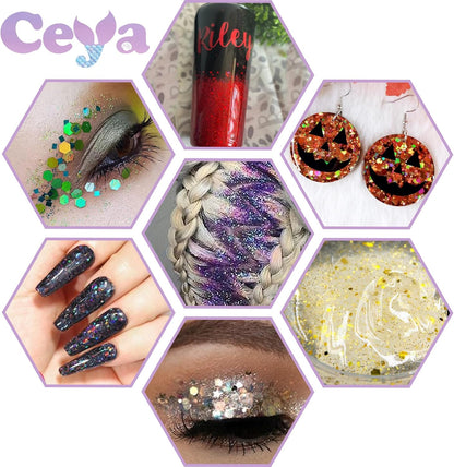 Ceya Holographic Chunky Glitter, 1 LB/ 16OZ Laser Diamond Silver Bulk Craft Glitter Mixed Chunky Fine Glitter Bottled Metallic Flake Nail Sequins for Resin, Tumblers, Scrapbooking, Festival Decor, Art