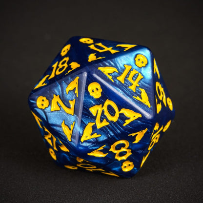 7-Die DND Dice Set Halloween Pattern Polyhedral Dice Set with Leather Bag, Skull Dice D&D Dice Set for RPG Table Games (Halloween Pattern-Blue)