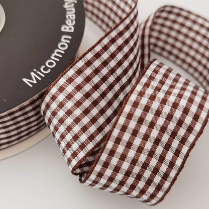 Brown Gingham Plaid Checked Ribbon 25 Yard Each Roll 100% Polyester (1", Brown) - Crafty Corner