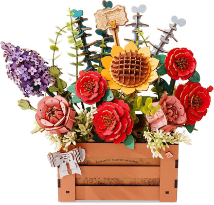 3D Wooden Flower Puzzle for Adults-Wooden Bloom Box, DIY Craft Model Kit Building Set, Botanical Decor Creative Gift for Lovers Nature Enthusiasts (658PCS)
