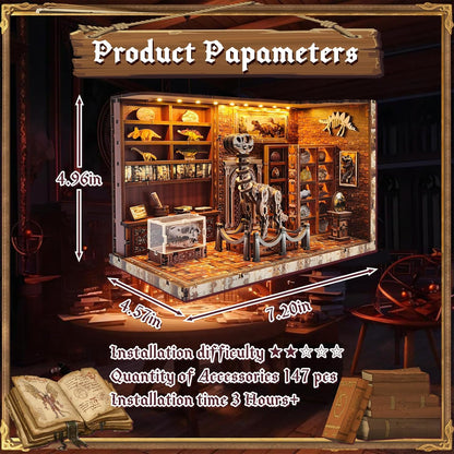 3D Wooden Puzzles for Adults, DIY Miniature Dollhouse, Book Nook Kit, Built-in LED Model Kit Hobby Gifts for Adults Teens Home Decor, Ideal Gift for Teenager and Men (Dinosaur Museum)
