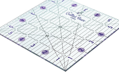 The Quilted Bear Quilting Rulers - Transparent Acrylic Non Slip Quilting, Patchwork & Sewing Ruler with Clear Black Lines & 30, 45 & 60 Degree Angles for Perfect Accuracy & Precision (6" x 6")
