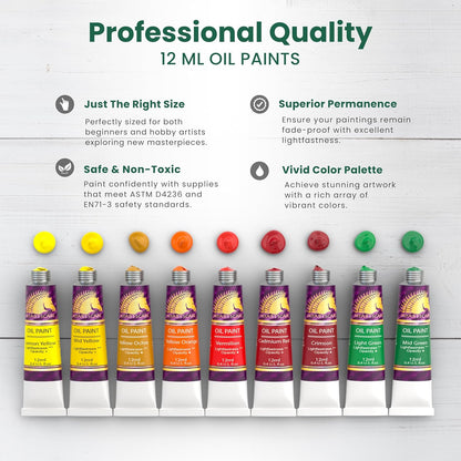MyArtscape Oil Paint Set - 12ml x 24 Tubes - Lightfast - Heavy Body - Oil-based Colors - Great Pigment Load - Artist Quality Painting Supplies - Professional Craft Paints