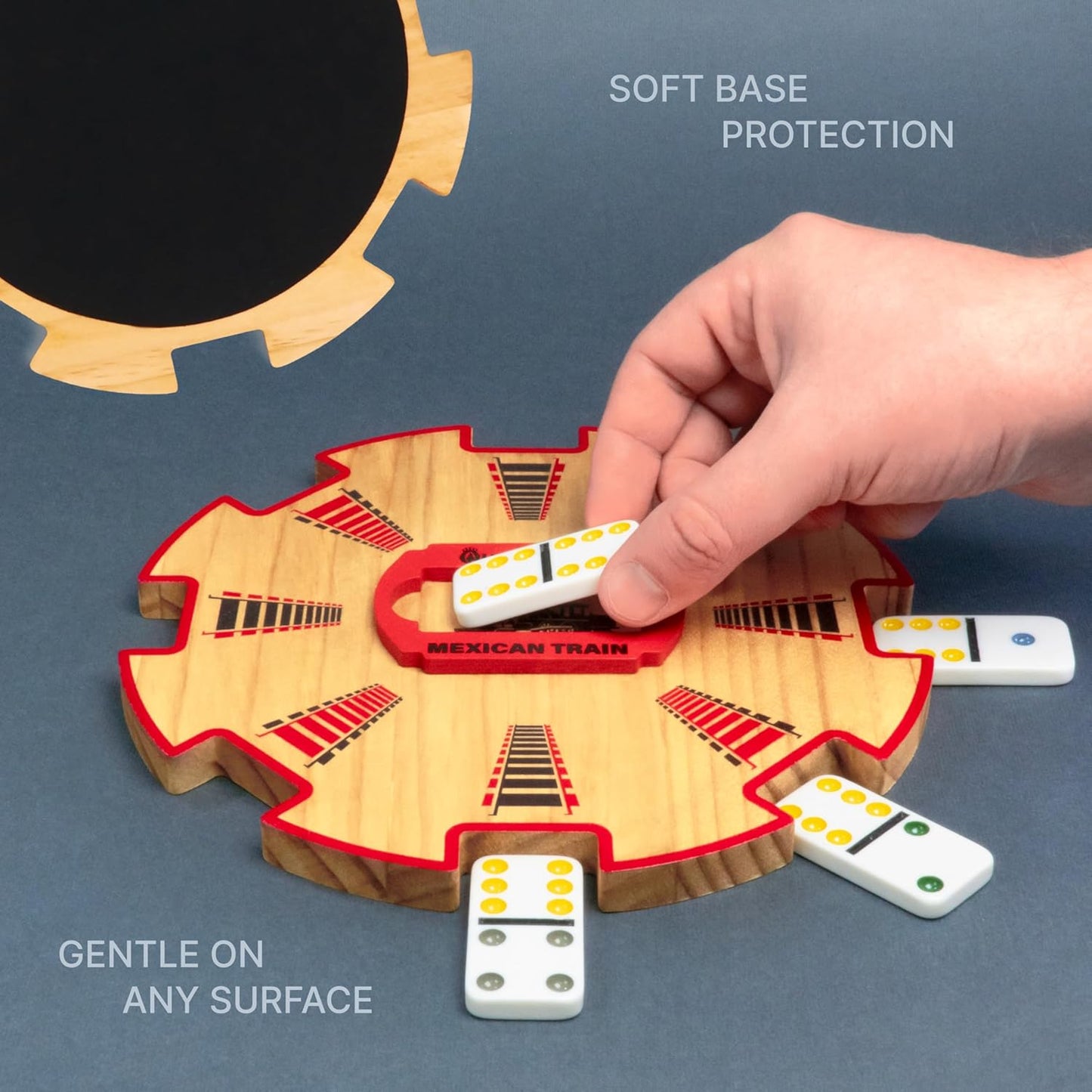 Queensell Wooden Mexican Train Hub – Mexican Train Accessories for Classic Domino Game – Mexican Train Centerpiece 7.8x7.8x0.5 in